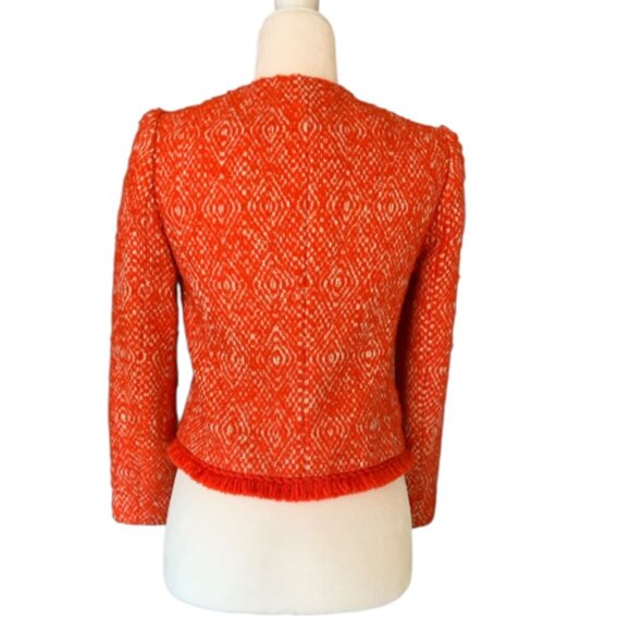 J Crew  Orange Red Fringe  Tweed Blazer - Picture 3 of 11